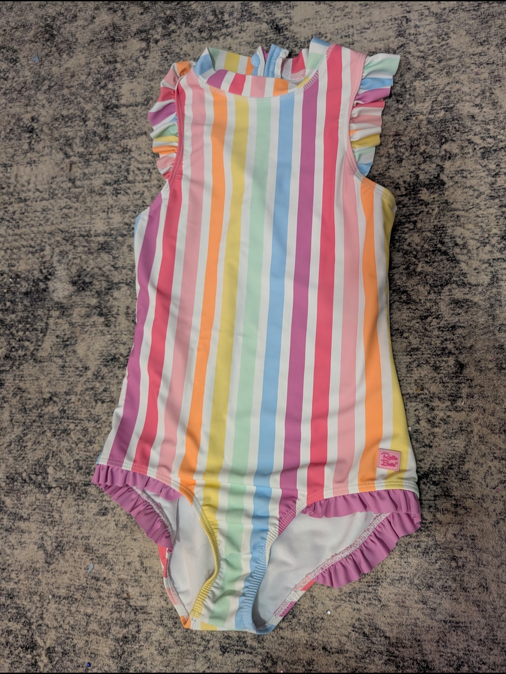 Ruffle Butts Rainbow Stripe Ruffle Sleeve One-Piece Swimsuit